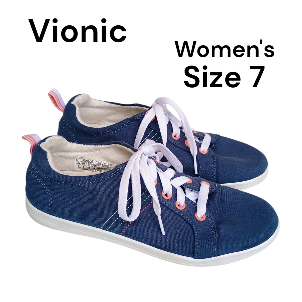 Vionic Stinson blue casual women's size 7 lace up canvas shoes sneakers